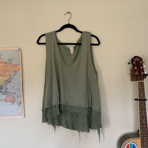 Free People Distressed Green Tank Top